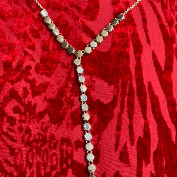 Silver Tone Clear Rhinestone Pendant Necklace with Tassle - Picture 9 of 16